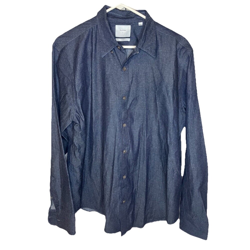 Men's Billy Reid Coupe Wilson Microdot Button Up Shirt Indigo Blue - Size L